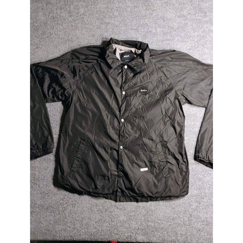 RVCA VA Sport Black Coaches Jacket Men's Large Snap Front Lightweight Coat